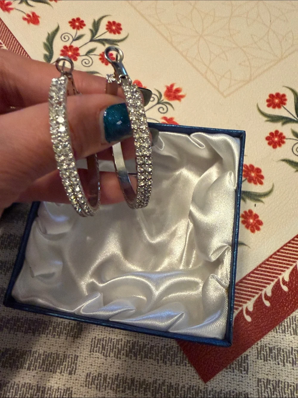 Silver Crystal Hoop Earrings - Sparkling Pavé Design